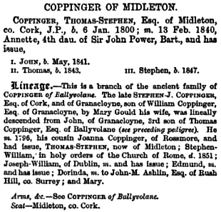 Coppinger of Midleton Burke's Peerage